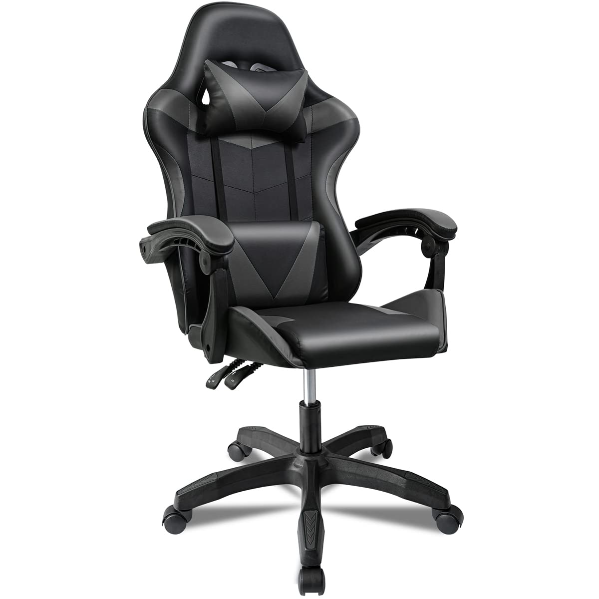 Ergonomic Reclining Gaming Chair with Lumbar and Cervical Cushion | Adjustable Height, Padded Armrests, 360° Wheels | Ideal for Office, Desk, Telework, Study, Gaming, Computer