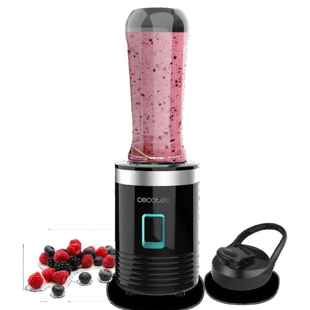 Cecotec EasyGo Power Titanium 350 350 W Portable Single Cup Blender, Ice Pick, 4 Blades Titanium Coated Black Blades, Includes 2 Cooling Tubes, 2 Portable Cups and 2 Lids