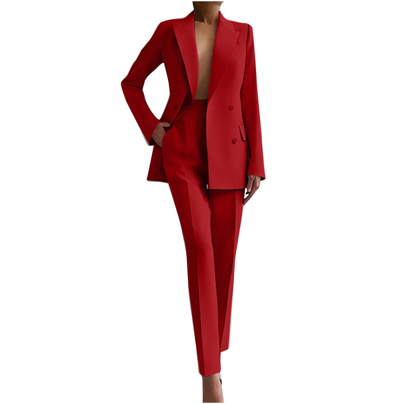 NUSGEAR 2 Piece Suit Women Fashion Blazer and Pants Long Autumn Winter Slim Fit Elegant Business Office Party Dinner Solid Color Casual Suit Basic Jacket Comfortable Coat Set 2025