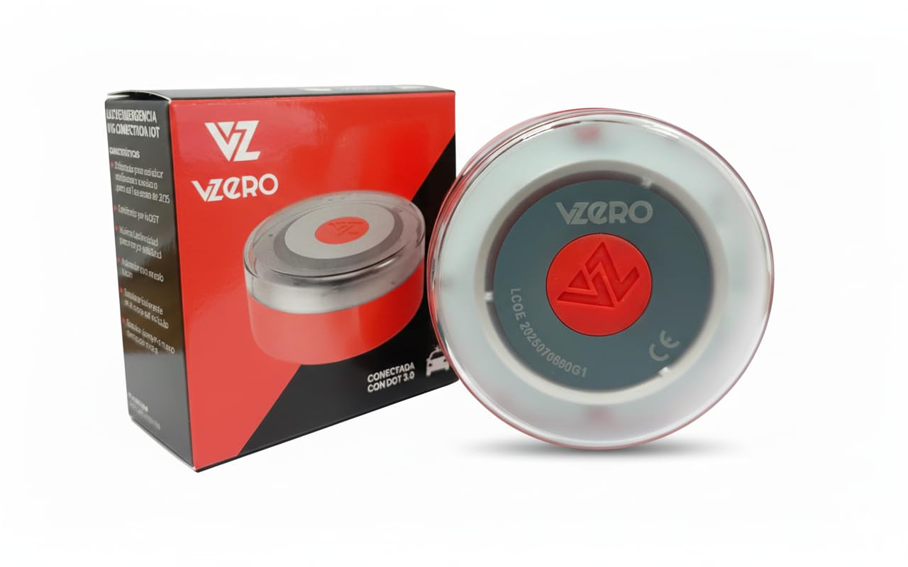 VZero V16 Emergency Light with Geolocation + Case, Certified Signal Connected with DGT 3.0, Suitable for 2026, Car Beacon with eSIM Included, High Power and Eye Protect System