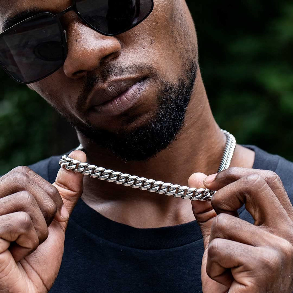 Bestyle Cuban Chain Necklace 5 mm/7 mm/9 mm/12 mm Width Necklace Cuban Miami Chain Length 45-76 cm Necklace Stainless Steel Cuban Chain Silver/Gold/Black Hip Hop Rock Punk Chain