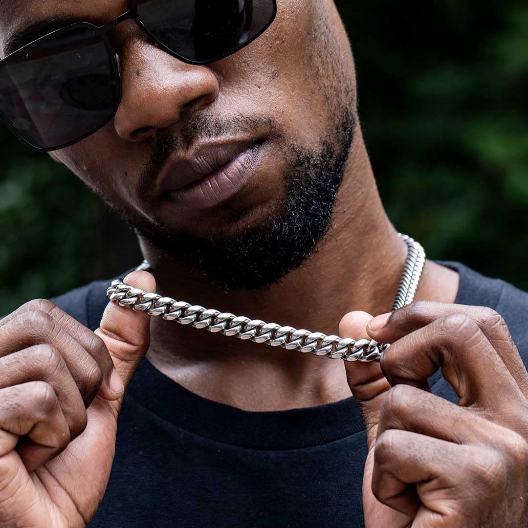 Bestyle Cuban Chain Necklace 5 mm/7 mm/9 mm/12 mm Width Necklace Cuban Miami Chain Length 45-76 cm Necklace Stainless Steel Cuban Chain Silver/Gold/Black Hip Hop Rock Punk Chain