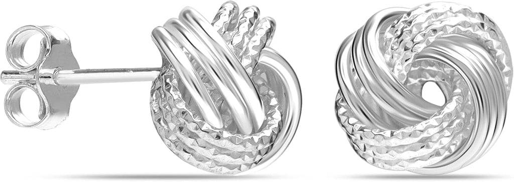 LeCalla Italian Silver Jewelry Stud Earring Twisted Design Wire Love Knot for Women