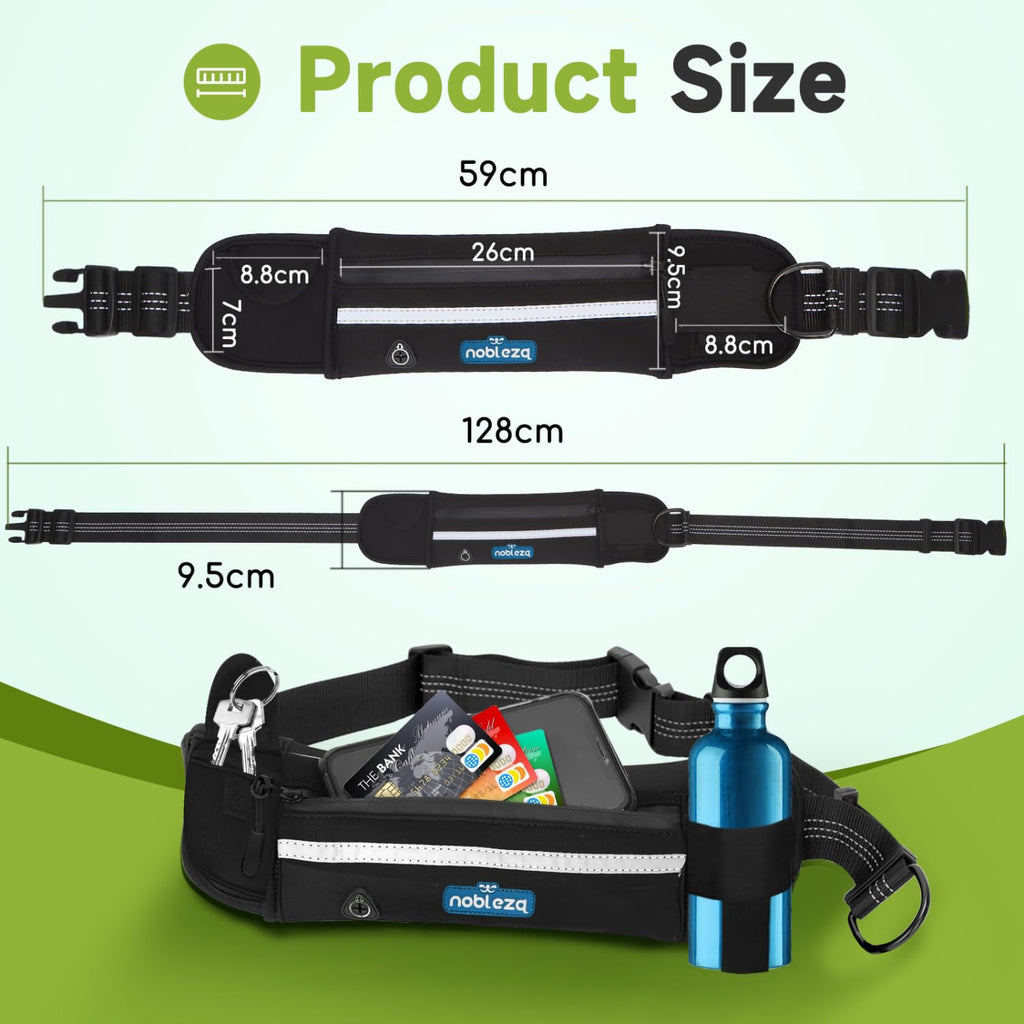 Nobleza Elastic Hands-Free Dog Leash with Pocket, Retractable Dog Leash with Double Elastic Rope, Adjustable Belt, Reflective Band