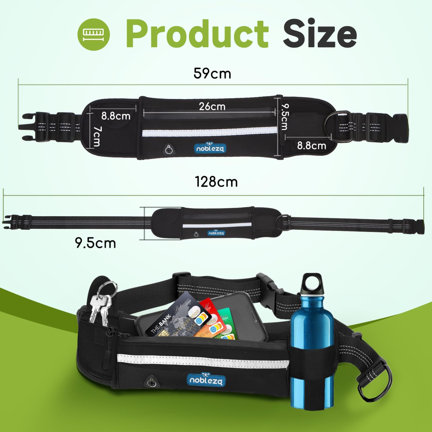 Nobleza Elastic Hands-Free Dog Leash with Pocket, Retractable Dog Leash with Double Elastic Rope, Adjustable Belt, Reflective Band