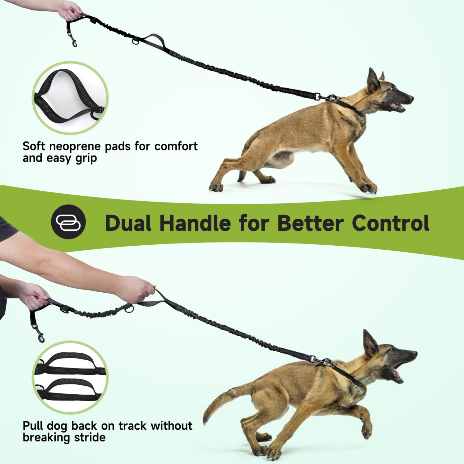 Nobleza Elastic Hands-Free Dog Leash with Pocket, Retractable Dog Leash with Double Elastic Rope, Adjustable Belt, Reflective Band