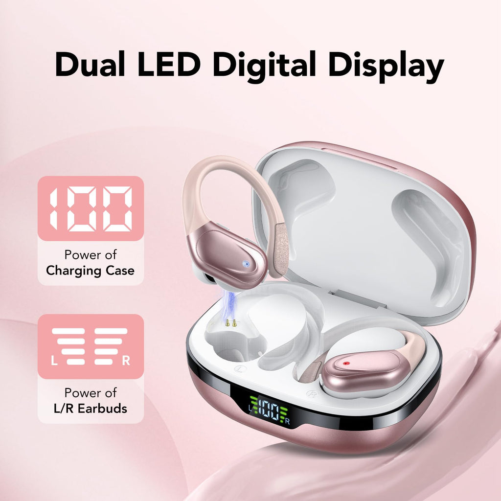 Wireless Headphones, Bluetooth 5.3 Sports Headphones with Ear Hooks, 60H Playback, LED Display, ENC HD Call, Deep Low, Comfortable Fit, IPX7 Waterproof (Black)