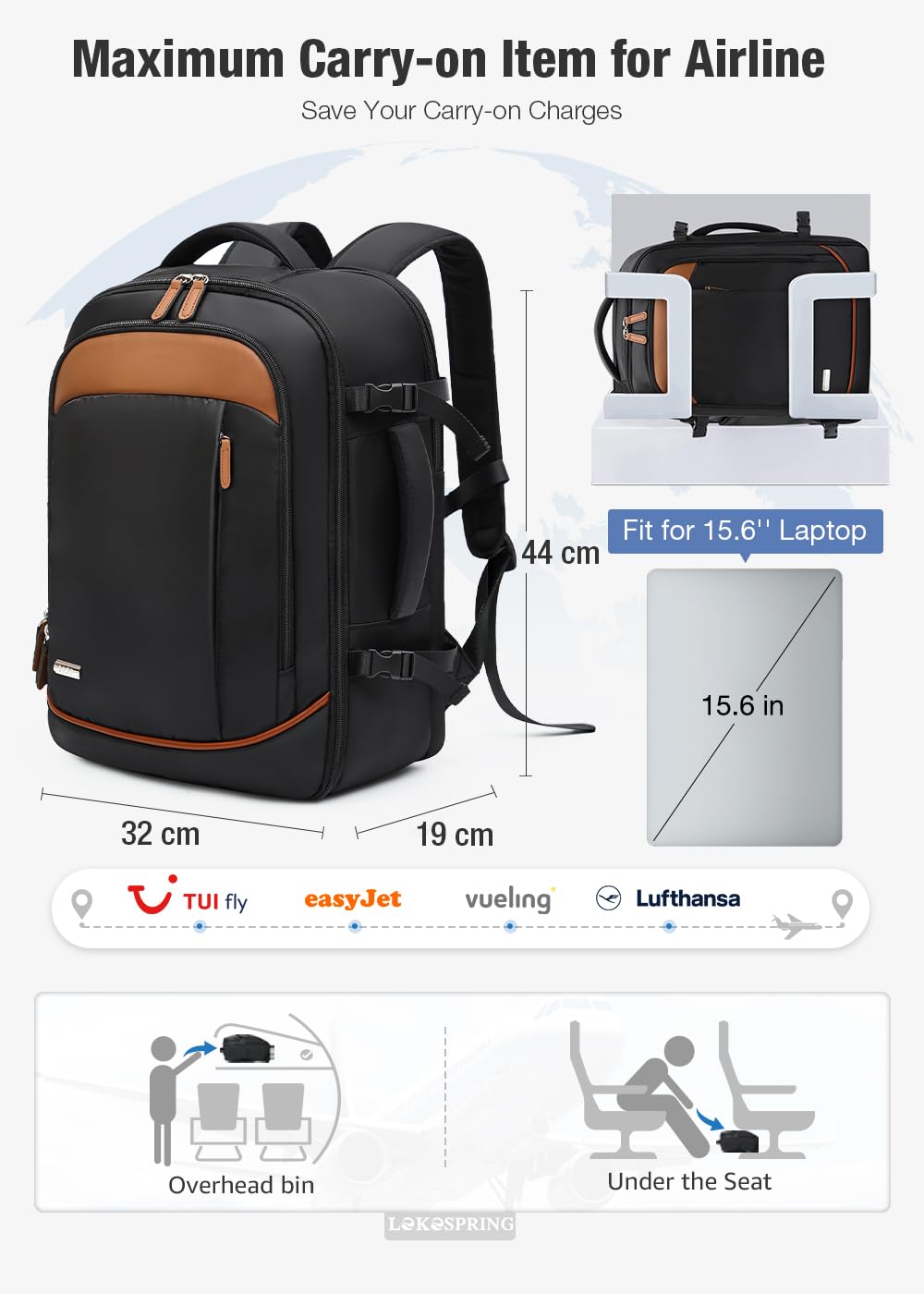 Travel Backpack Cabin Airplane 40x20x25 | Travel Backpack Woman Man - Travel Suitcases Cabin with 6 Organizer Bags - Holidays Business Travel School