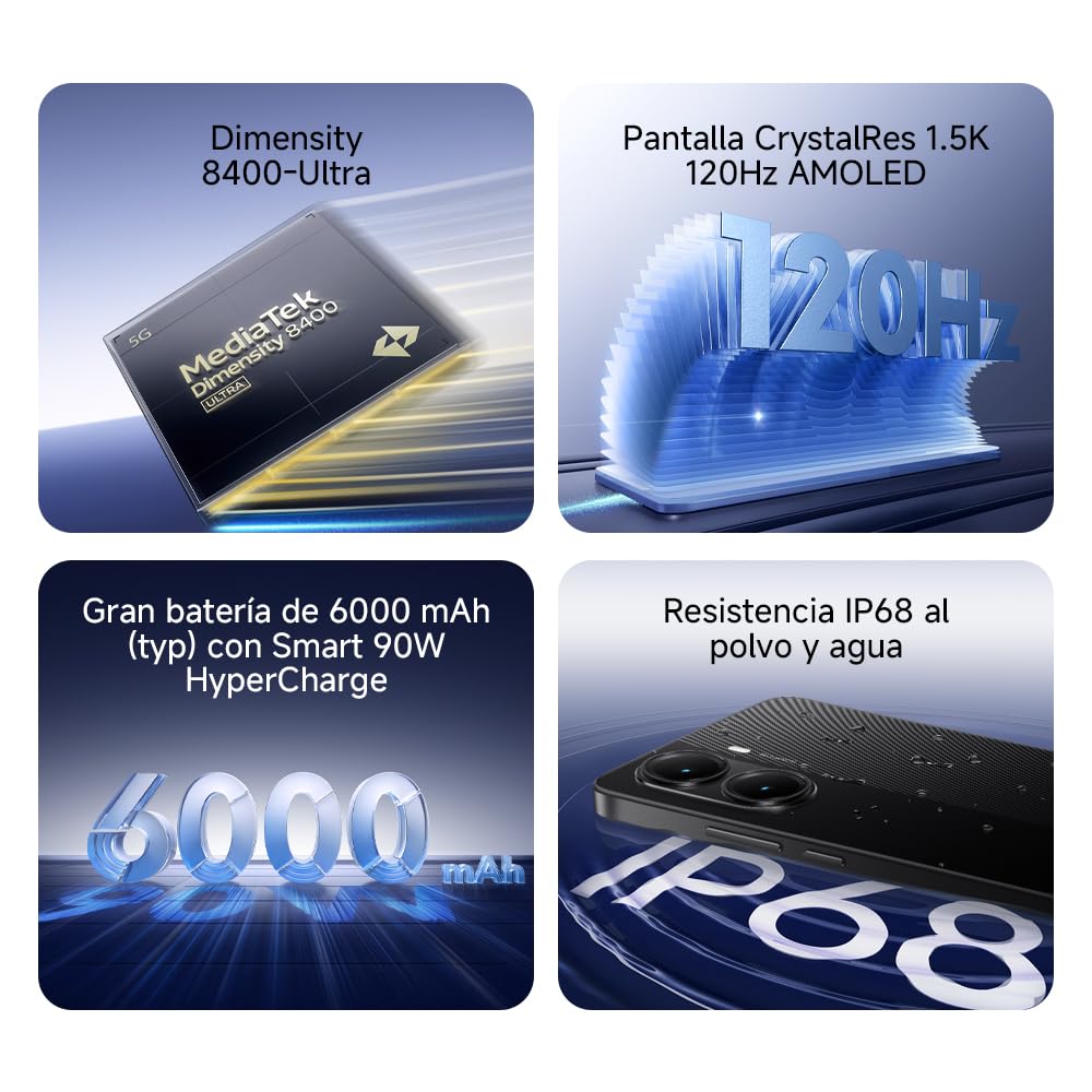 XIAOMI POCO X7 Pro Smartphone 12+512GB, CrystalRes 1.5K 120Hz AMOLED Display, MediaTek Dimensity 8400-Ultra, 50MP Camera, 90W HyperCharge, Charger Not Included, Black (ES Version)