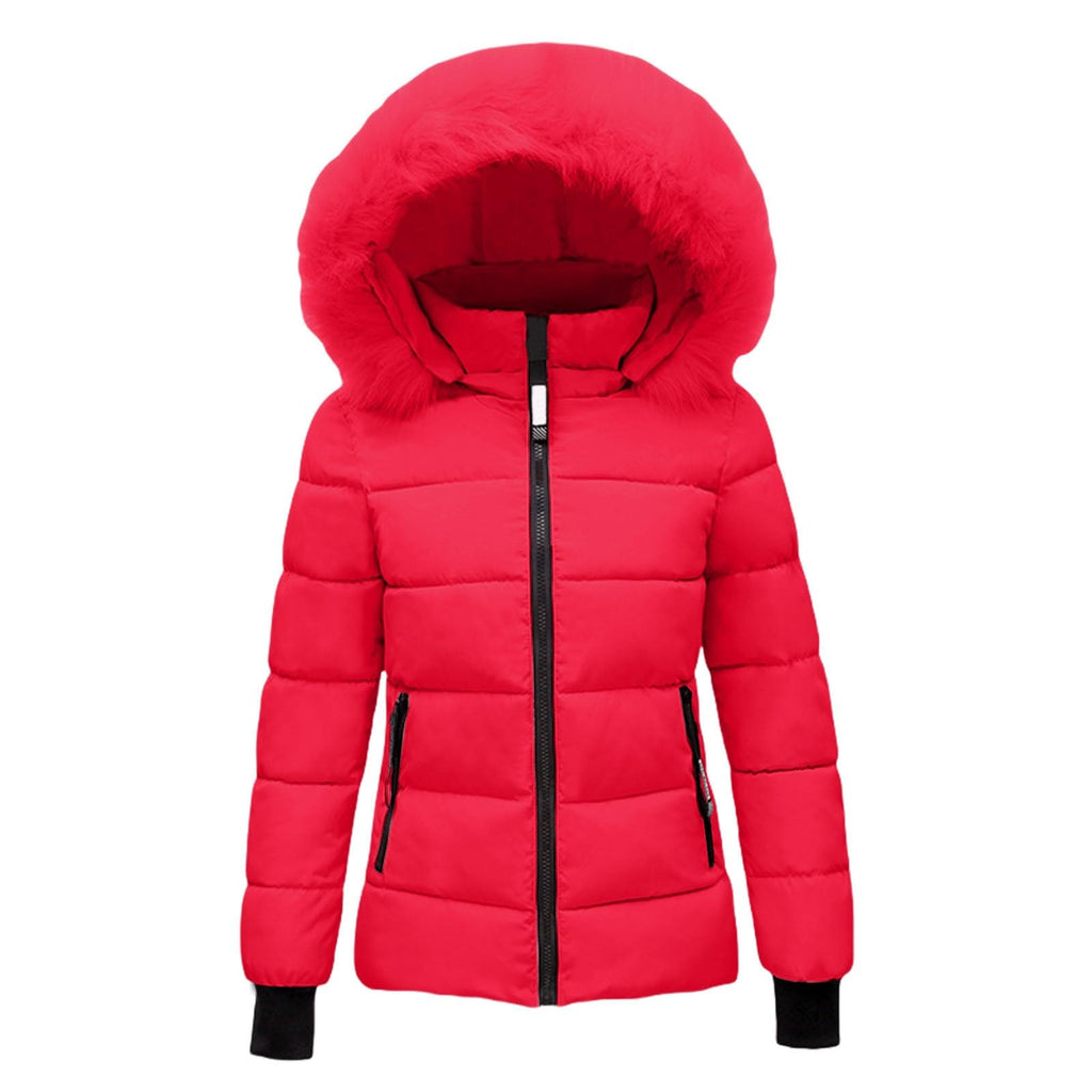 Women's Warm Winter Coat with Hood Thick Padded Jacket Winter Cotton Jacket with Hood, Plush Outer Coat with Waist, Ski Coat and