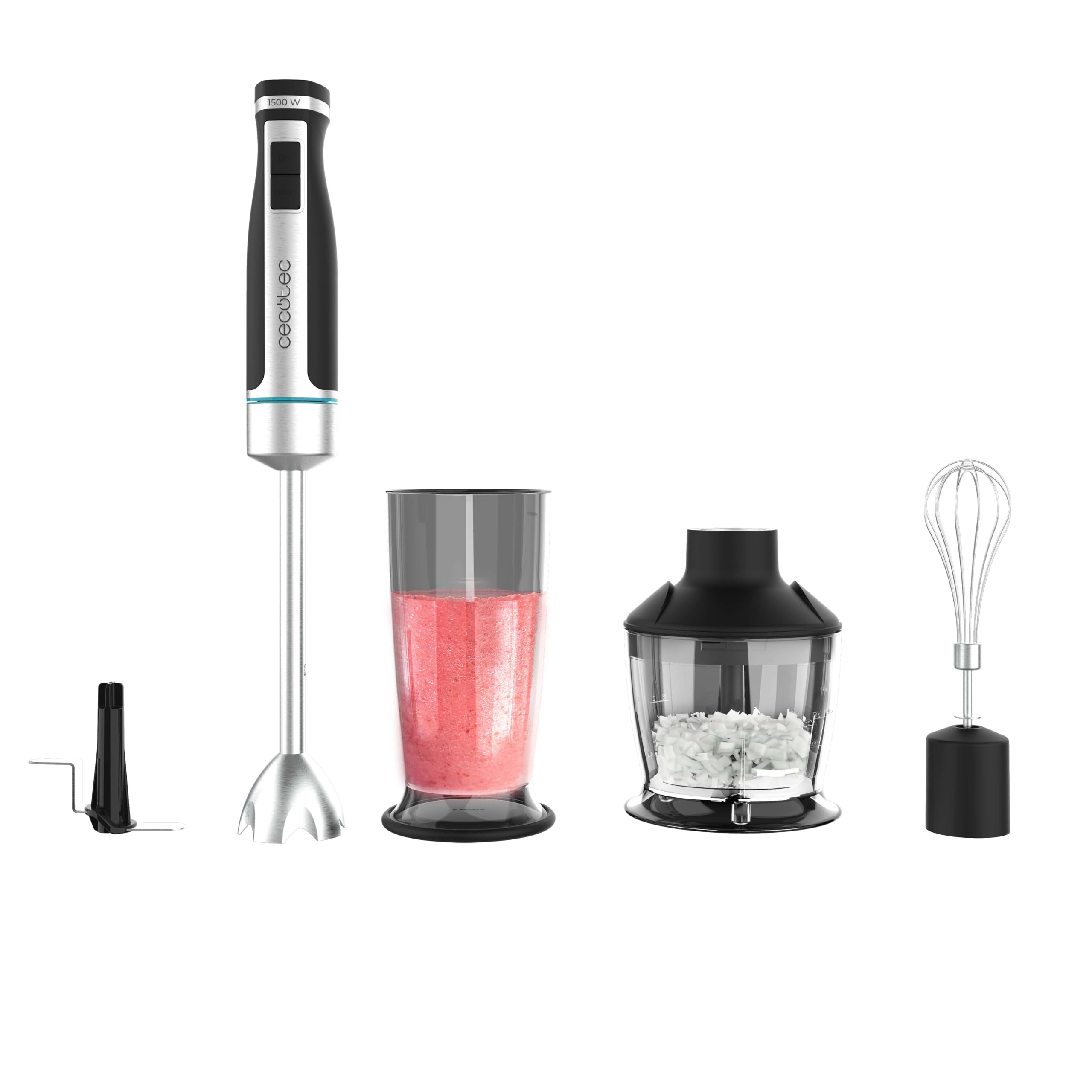 Cecotec Power TitanBlack 1500 XL PerfectCream&Crush Hand Blender, 1500 W, CrossBlades Technology with 4-Blade Blades, XL Foot, Includes Chopper, Whisk Sticks and Masher