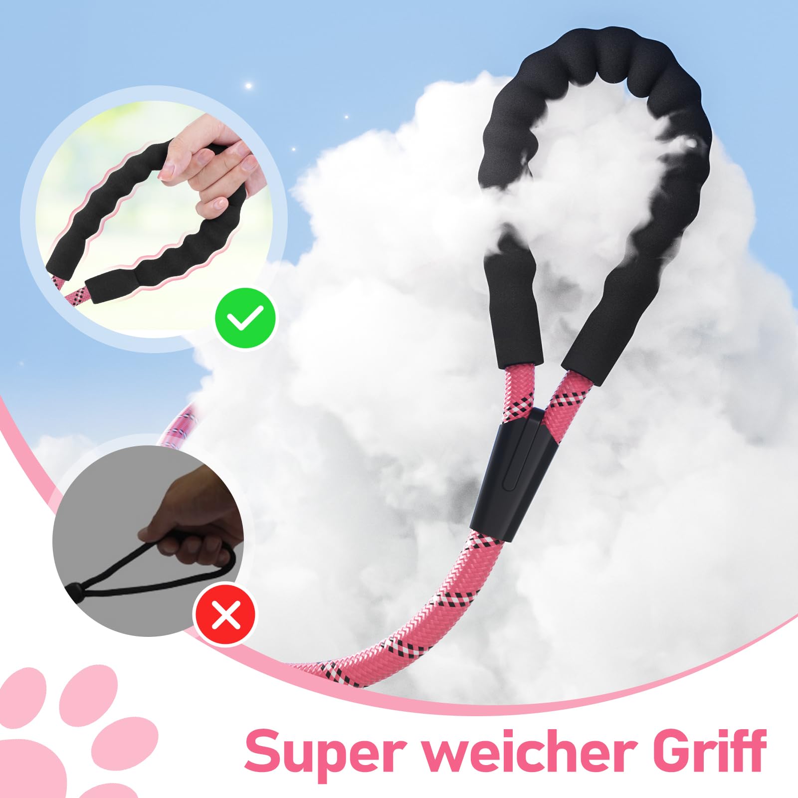 X XBEN Dog Training Lead, 1.5 m, 3 m, 5 m, 6 m, 10 m, 15 m, 20 m, 25 m, 30 m, Long Dog Leash with Lockable Hook, Training Leash for Large and Small Dogs, Reflective and Durable