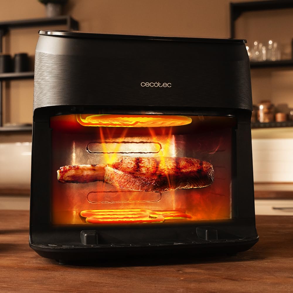 Cecotec Air Fryer 8L with Double Grill, Air Fryer, Cecofry&Grill Duoheat 8000. 2200W, Perfect Golden and Grill Flavor in Meat, Temperature between 80-200°C, 8 Menus and Window