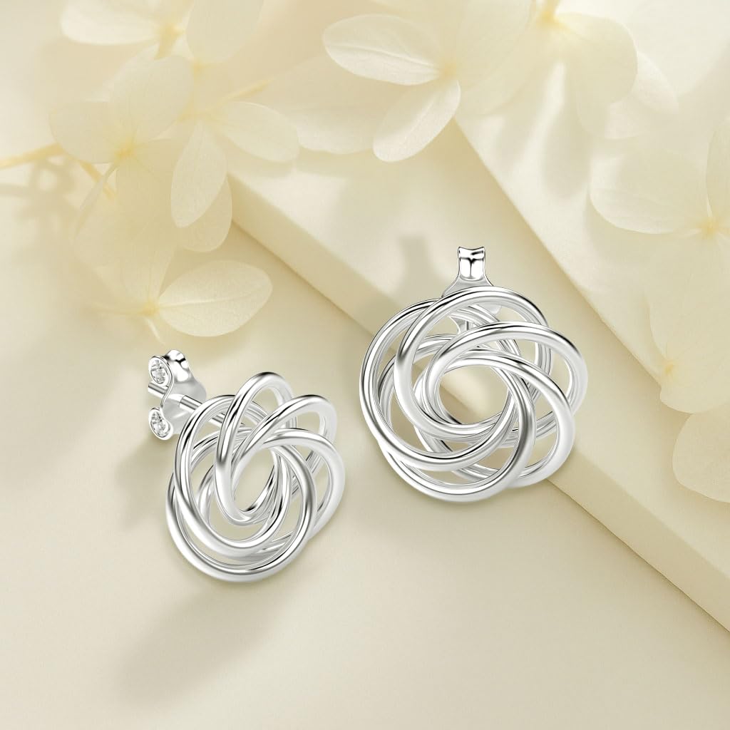 LeCalla Italian Silver Jewelry Stud Earring Twisted Design Wire Love Knot for Women