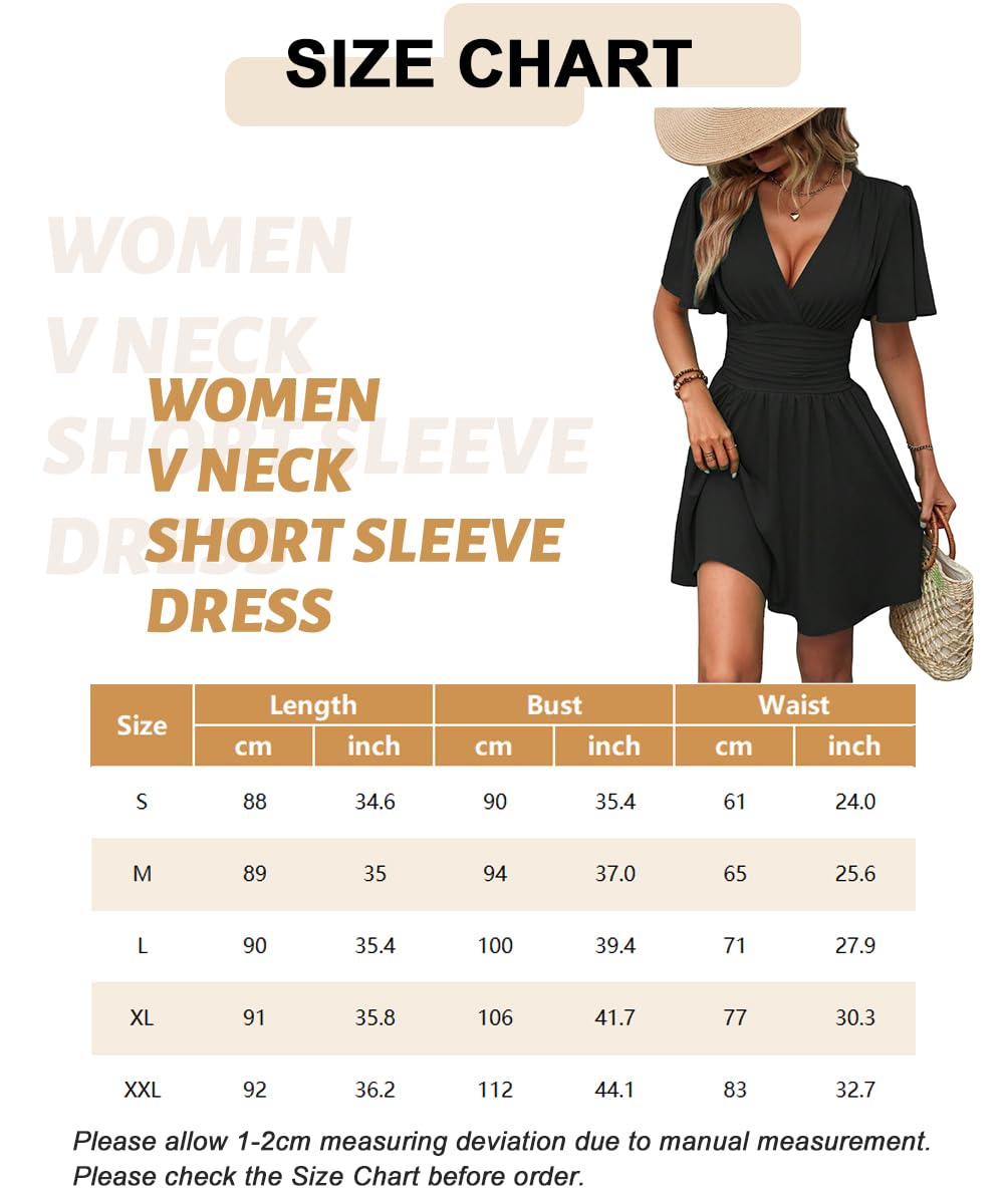Dress Long Sleeve/Short Sleeve Women Casual Long Dresses V Neck Elegant Lantern Sleeve Dress A-Line Butterfly Sleeves