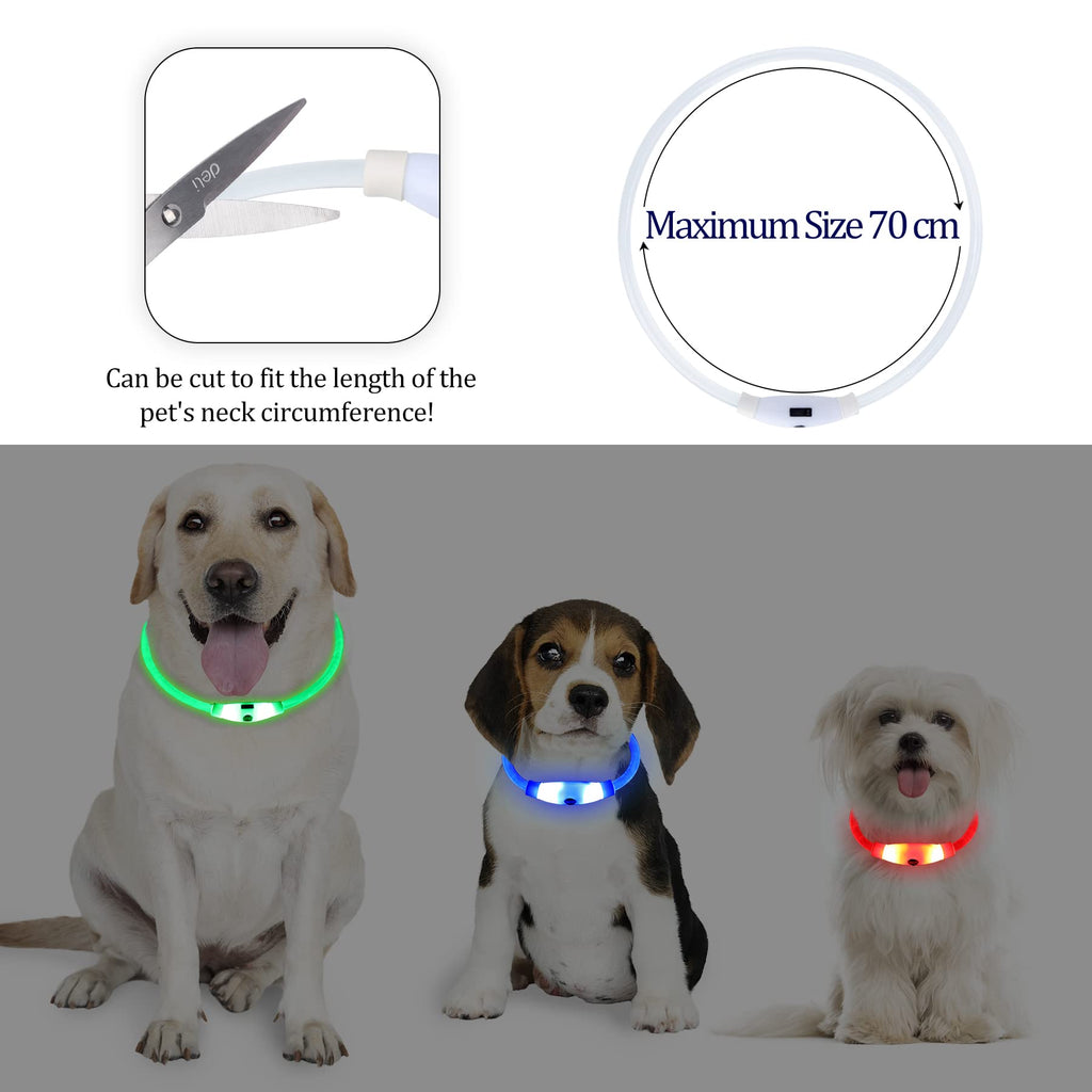 Coolzon Rechargeable and Waterproof Luminous Dog Collar with 3 Light Modes, Adjustable Length LED Collars for Dogs Cats Small Medium Large, Red