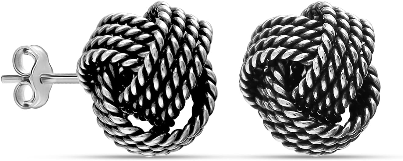 LeCalla Italian Silver Jewelry Stud Earring Twisted Design Wire Love Knot for Women