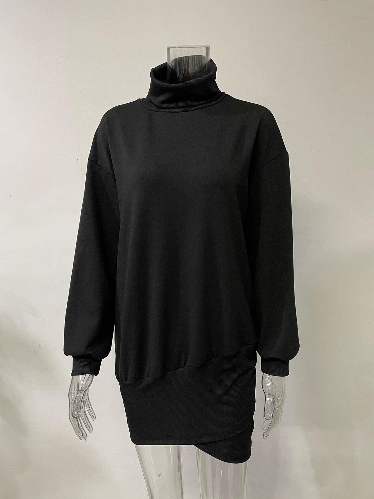 Knitted Dress for Women Elegant Sweater Dress High Neck Pullover Long Sleeve A-Line for Autumn Winter Dress