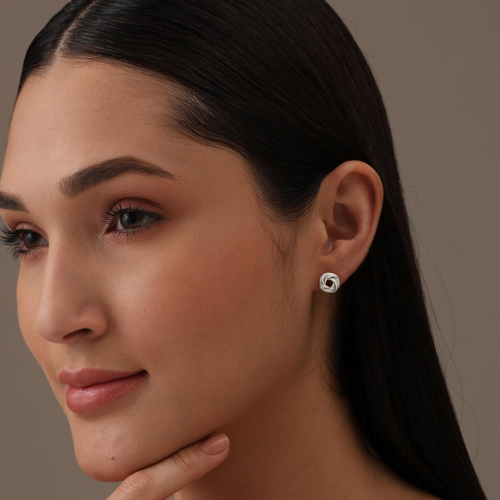 LeCalla Italian Silver Jewelry Stud Earring Twisted Design Wire Love Knot for Women