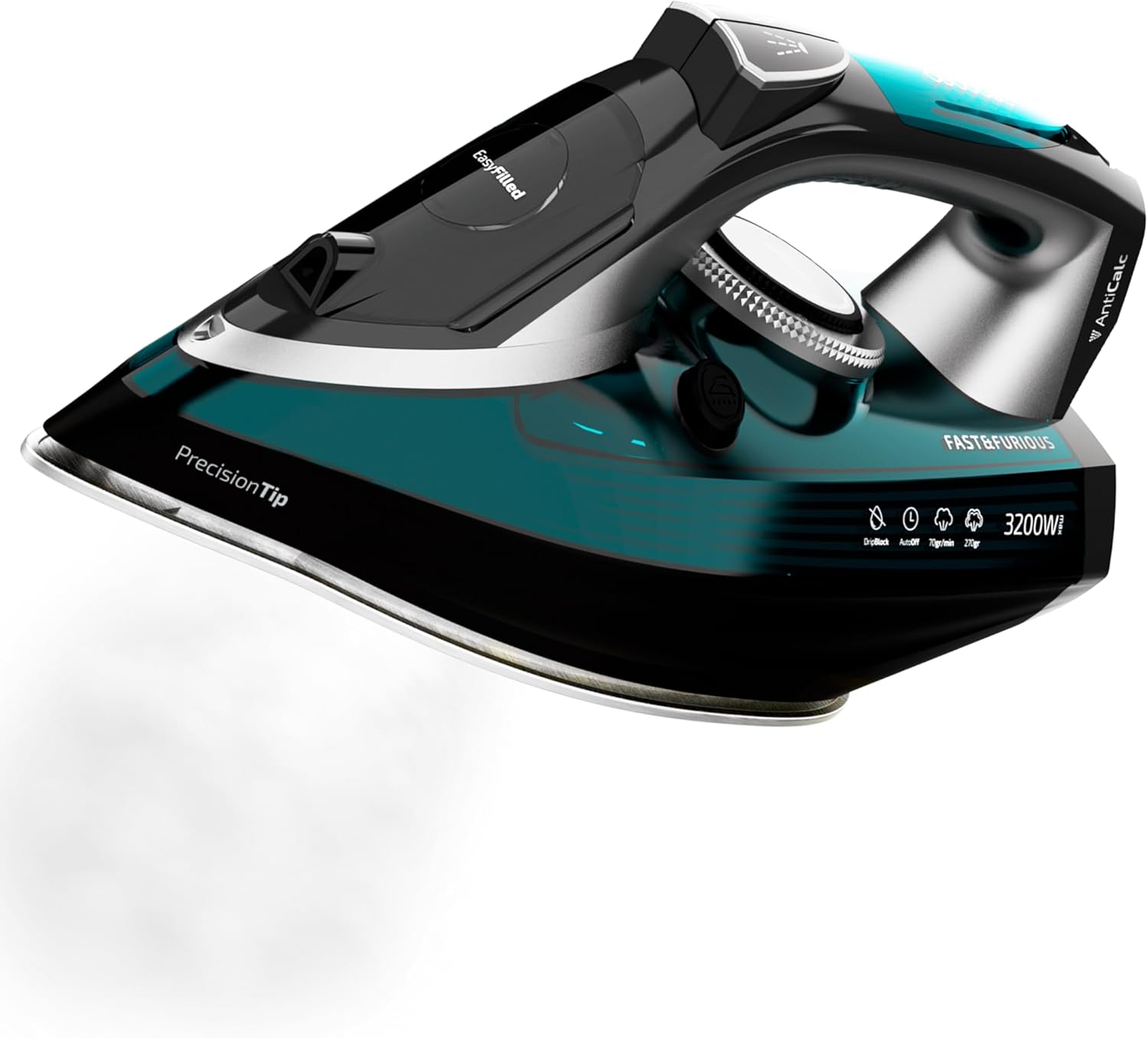 Cecotec Clothes Iron Vapor Fast-Furious 5010 Vital, Turbo Slide Aluminium Sole, Continuous Steam 55 g/min, Steam Stroke 200 g/min, Temperature Regulator, Anti-Drip, 2600 W