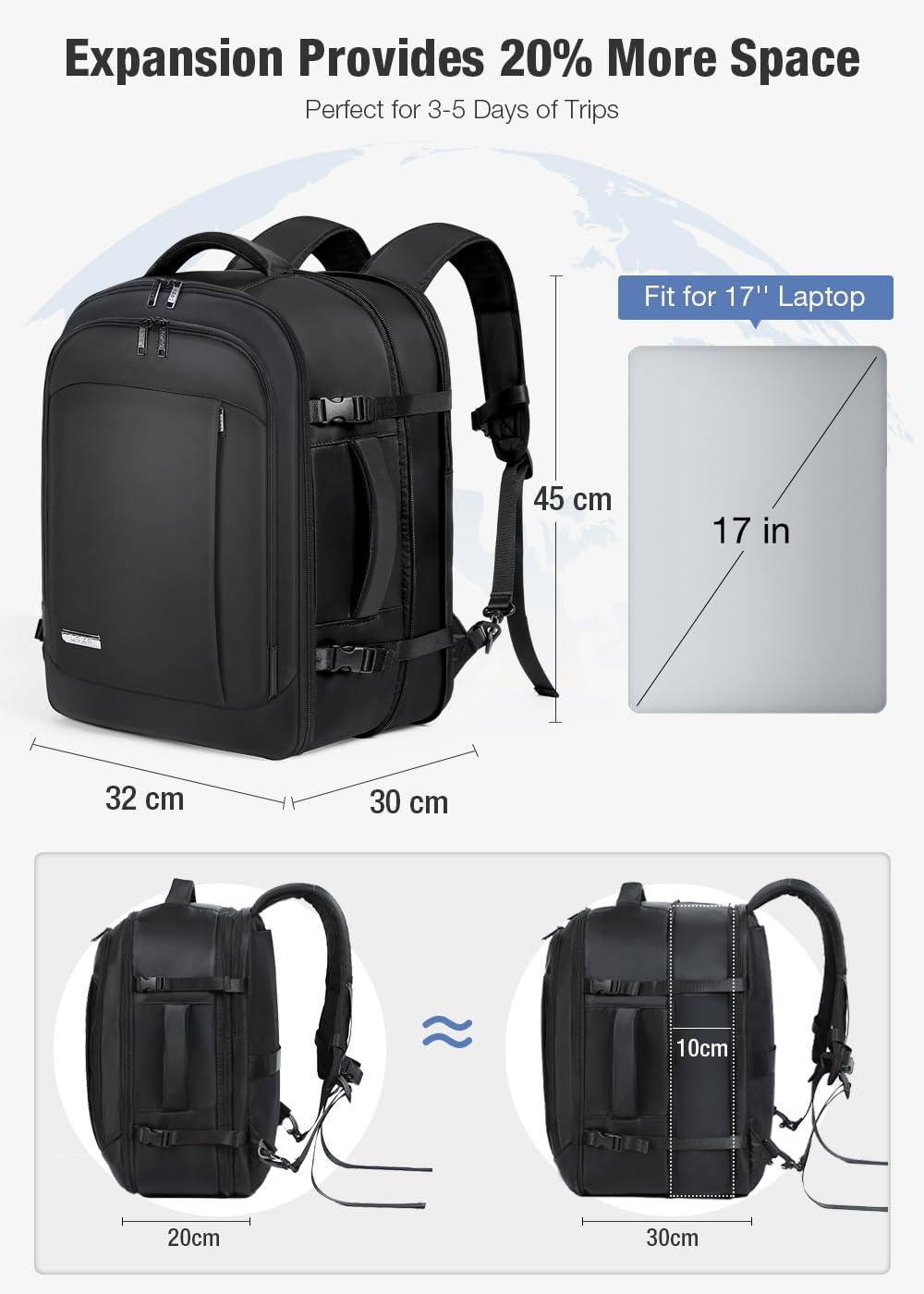 Travel Backpack Cabin Airplane 40x20x25 | Travel Backpack Woman Man - Travel Suitcases Cabin with 6 Organizer Bags - Holidays Business Travel School