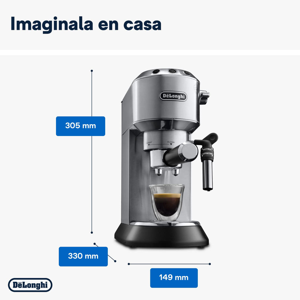 De'Longhi Dedica – Stainless Steel Pump Coffee Maker for Ground Coffee or Single Serve Coffee Maker, Espresso and Cappuccino, 1.3 Liter Reservoir, Anti-Drip System, EC685.BK, Black