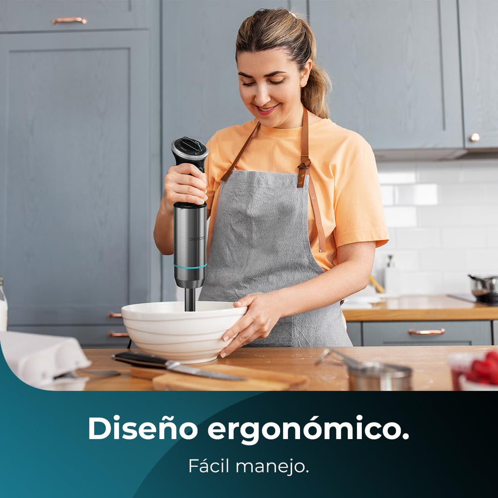 Cecotec Power TitanBlack 1500 XL PerfectCream&Crush Hand Blender, 1500 W, CrossBlades Technology with 4-Blade Blades, XL Foot, Includes Chopper, Whisk Sticks and Masher