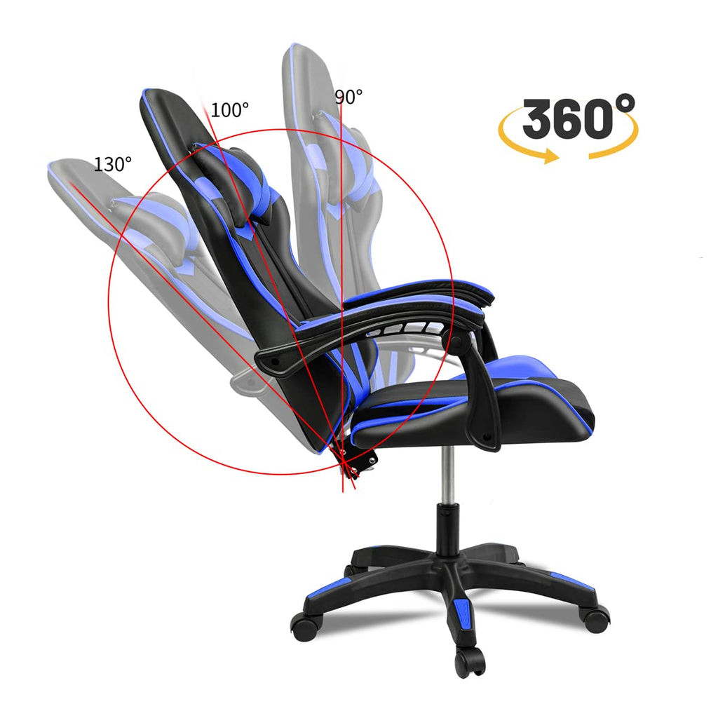Ergonomic Reclining Gaming Chair with Lumbar and Cervical Cushion | Adjustable Height, Padded Armrests, 360° Wheels | Ideal for Office, Desk, Telework, Study, Gaming, Computer