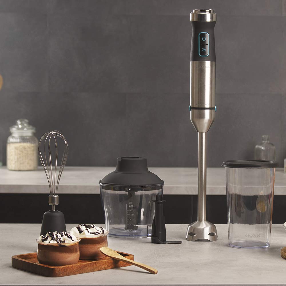 Cecotec Power TitanBlack 1500 XL PerfectCream&Crush Hand Blender, 1500 W, CrossBlades Technology with 4-Blade Blades, XL Foot, Includes Chopper, Whisk Sticks and Masher