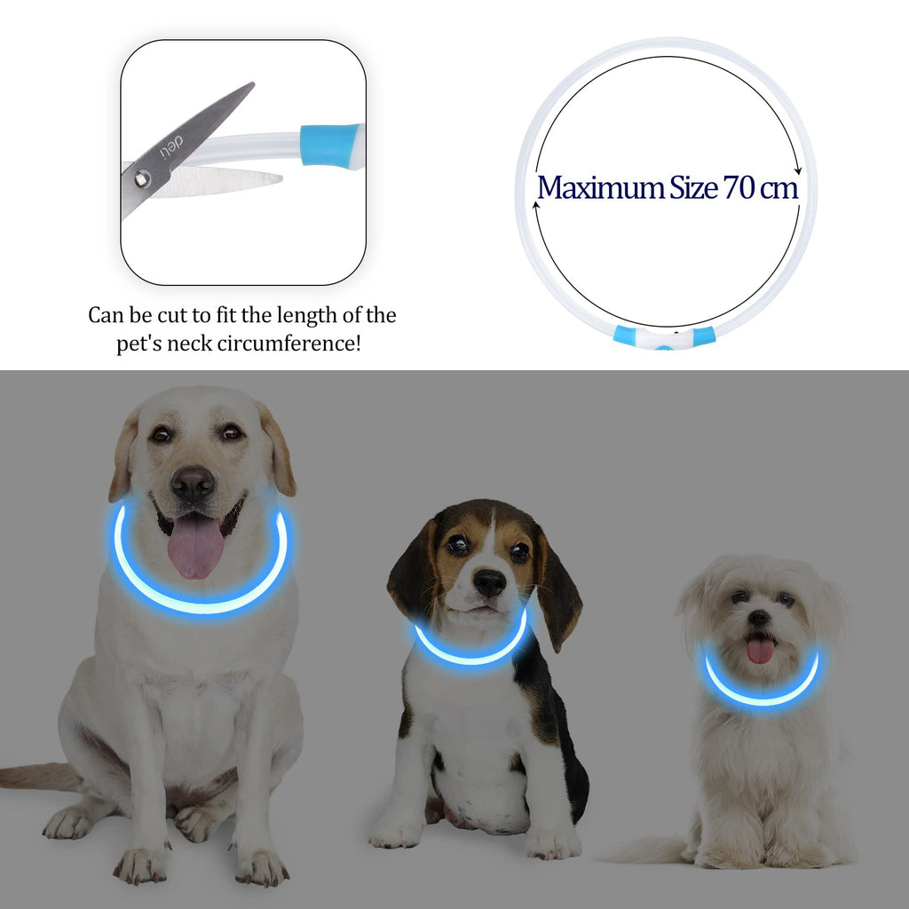 Coolzon Rechargeable and Waterproof Luminous Dog Collar with 3 Light Modes, Adjustable Length LED Collars for Dogs Cats Small Medium Large, Red