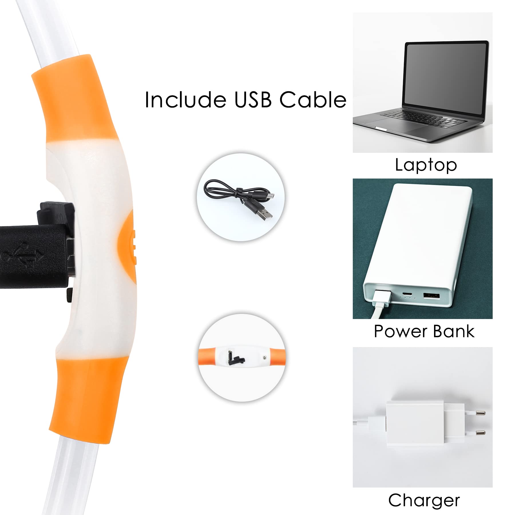 Coolzon Rechargeable and Waterproof Luminous Dog Collar with 3 Light Modes, Adjustable Length LED Collars for Dogs Cats Small Medium Large, Red