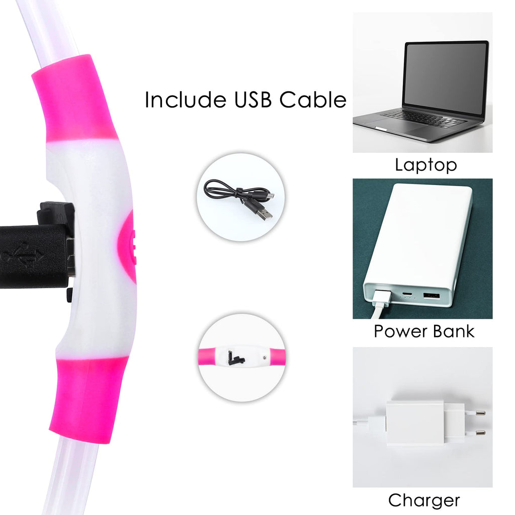 Coolzon Rechargeable and Waterproof Luminous Dog Collar with 3 Light Modes, Adjustable Length LED Collars for Dogs Cats Small Medium Large, Red