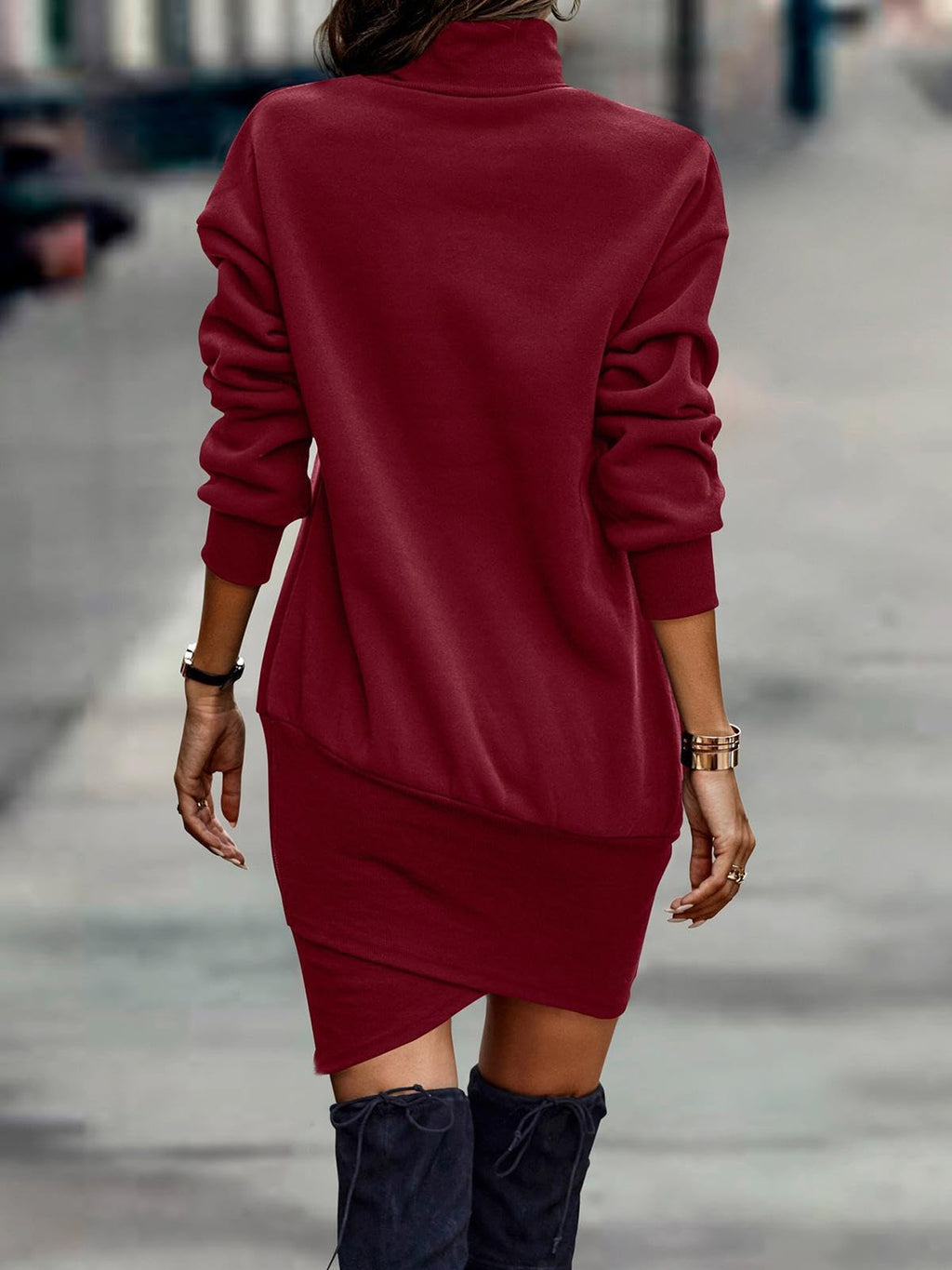 Knitted Dress for Women Elegant Sweater Dress High Neck Pullover Long Sleeve A-Line for Autumn Winter Dress