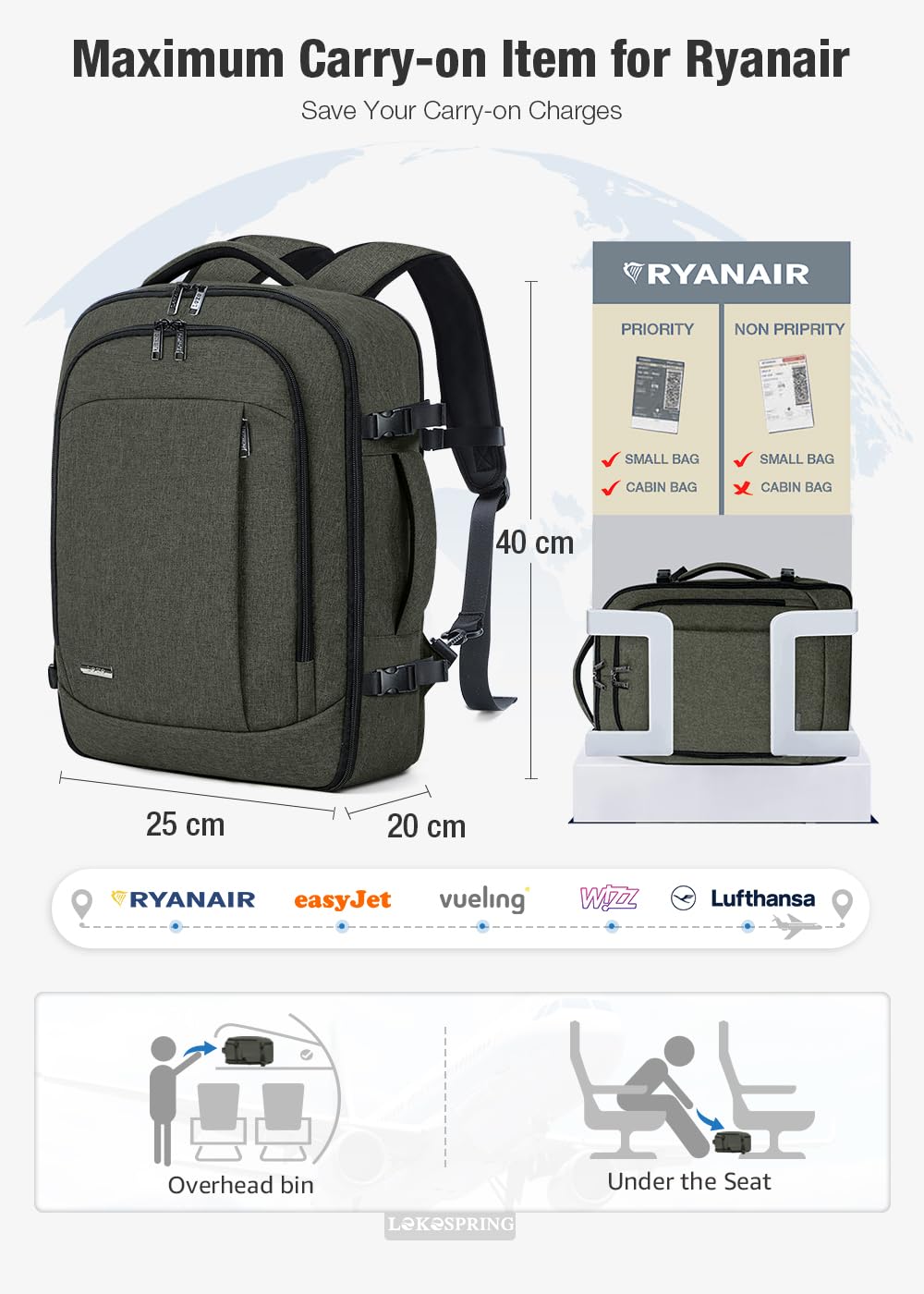 Travel Backpack Cabin Airplane 40x20x25 | Travel Backpack Woman Man - Travel Suitcases Cabin with 6 Organizer Bags - Holidays Business Travel School