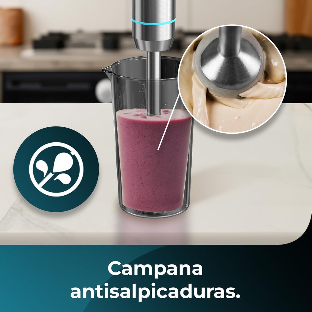 Cecotec Power TitanBlack 1500 XL PerfectCream&Crush Hand Blender, 1500 W, CrossBlades Technology with 4-Blade Blades, XL Foot, Includes Chopper, Whisk Sticks and Masher