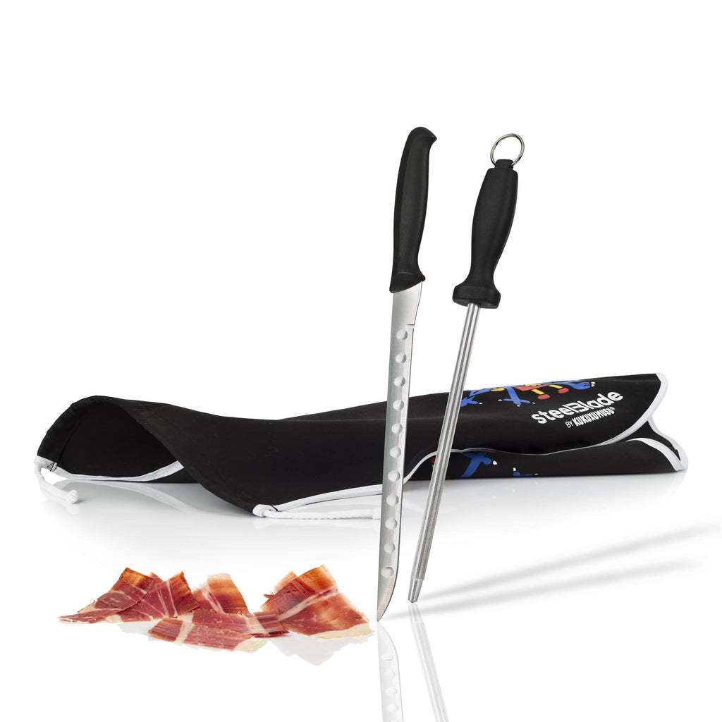 Ham Holder + Kukuxumusu Ham Cover + Ham Knife and Chaira – Ham Holder Made in Spain