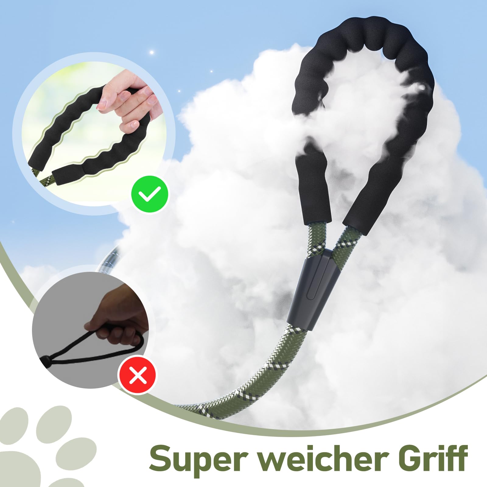 X XBEN Dog Training Lead, 1.5 m, 3 m, 5 m, 6 m, 10 m, 15 m, 20 m, 25 m, 30 m, Long Dog Leash with Lockable Hook, Training Leash for Large and Small Dogs, Reflective and Durable