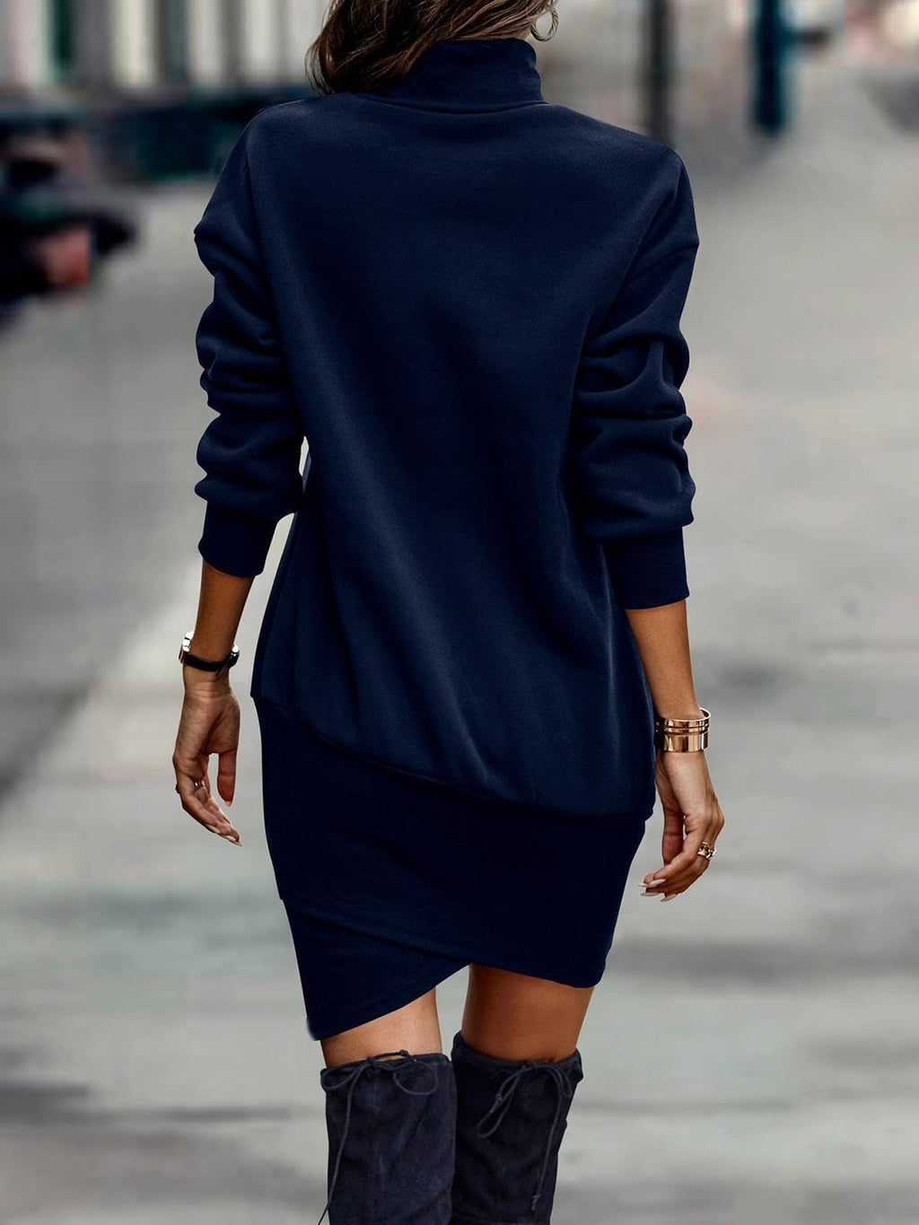 Knitted Dress for Women Elegant Sweater Dress High Neck Pullover Long Sleeve A-Line for Autumn Winter Dress