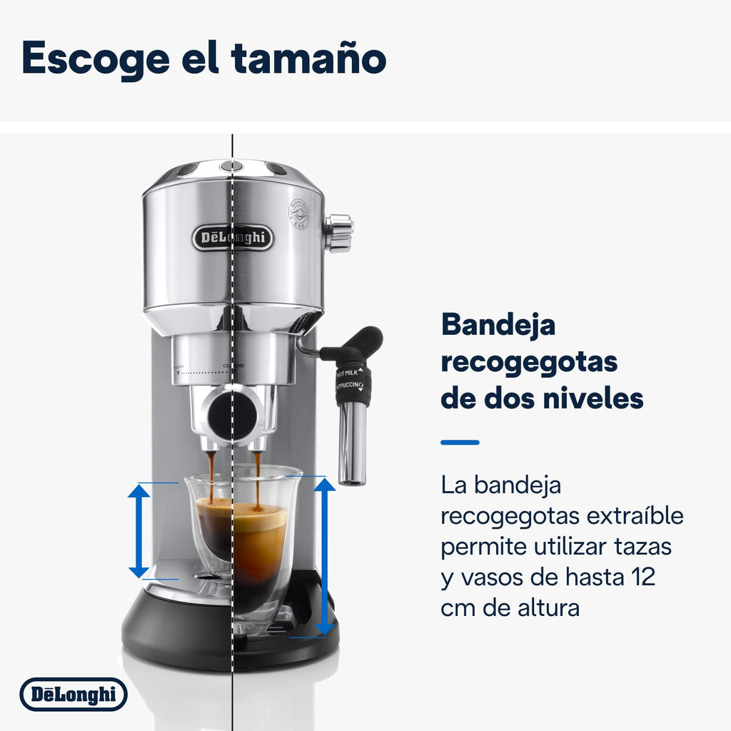 De'Longhi Dedica – Stainless Steel Pump Coffee Maker for Ground Coffee or Single Serve Coffee Maker, Espresso and Cappuccino, 1.3 Liter Reservoir, Anti-Drip System, EC685.BK, Black