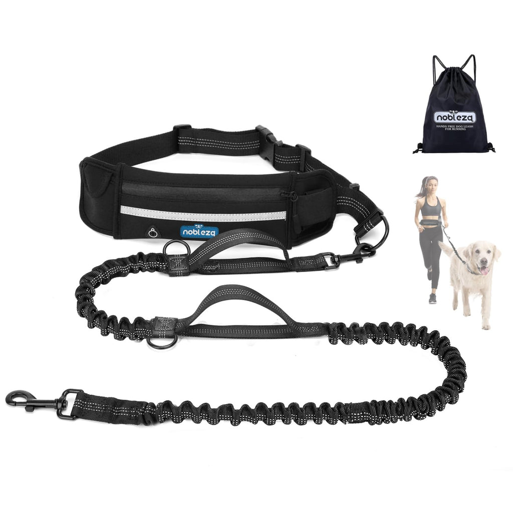 Nobleza Elastic Hands-Free Dog Leash with Pocket, Retractable Dog Leash with Double Elastic Rope, Adjustable Belt, Reflective Band