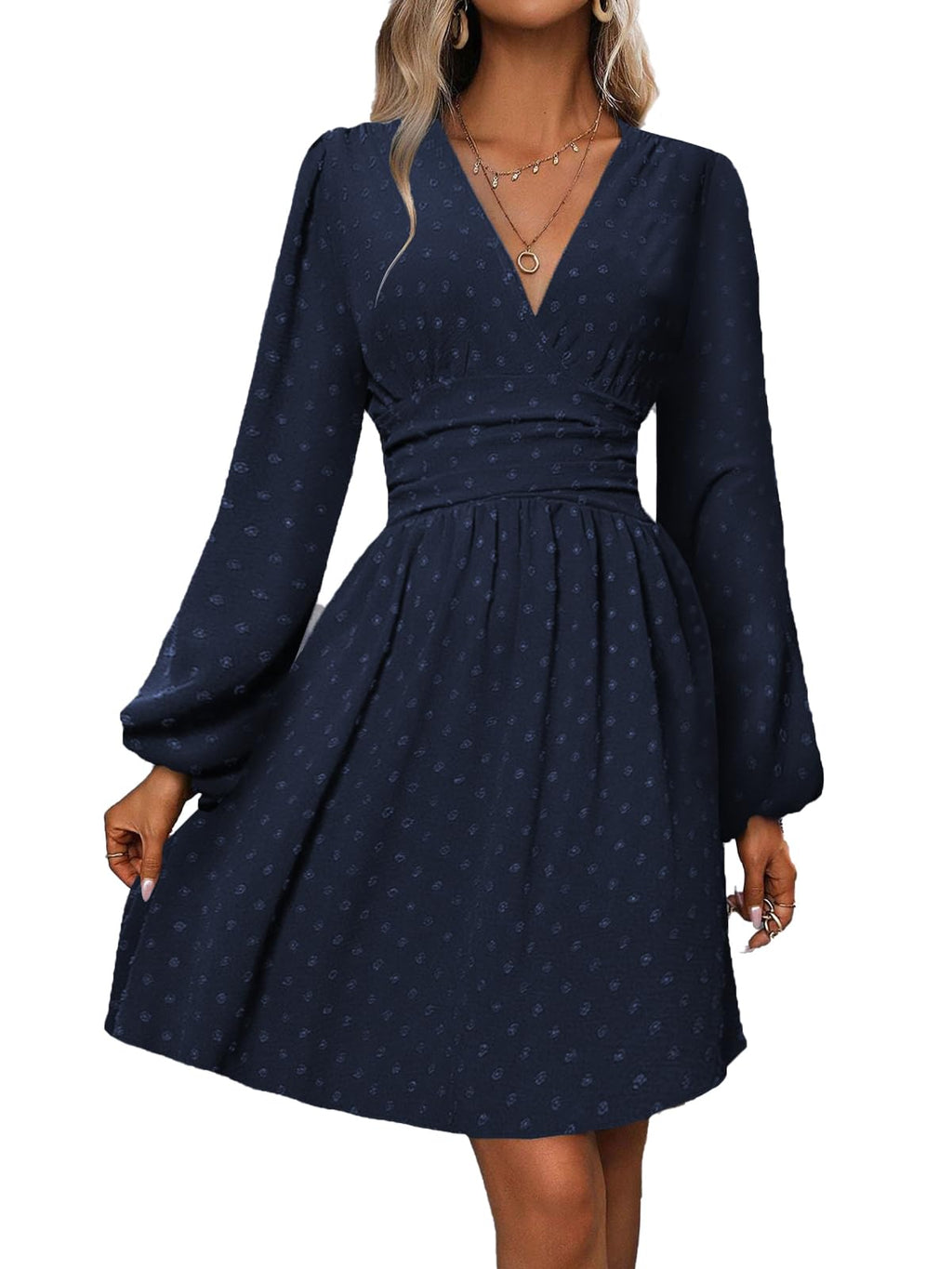 Dress Long Sleeve/Short Sleeve Women Casual Long Dresses V Neck Elegant Lantern Sleeve Dress A-Line Butterfly Sleeves
