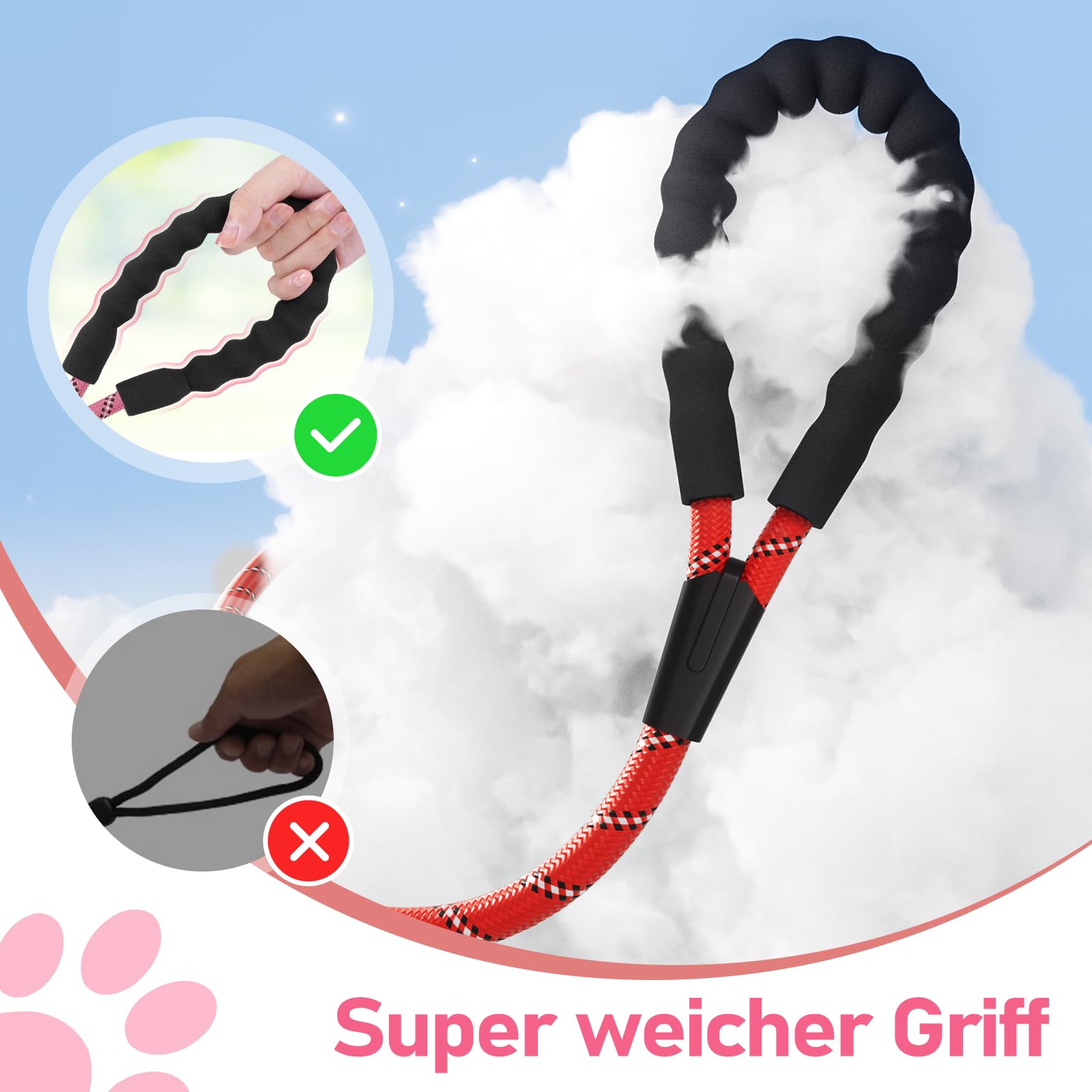 X XBEN Dog Training Lead, 1.5 m, 3 m, 5 m, 6 m, 10 m, 15 m, 20 m, 25 m, 30 m, Long Dog Leash with Lockable Hook, Training Leash for Large and Small Dogs, Reflective and Durable