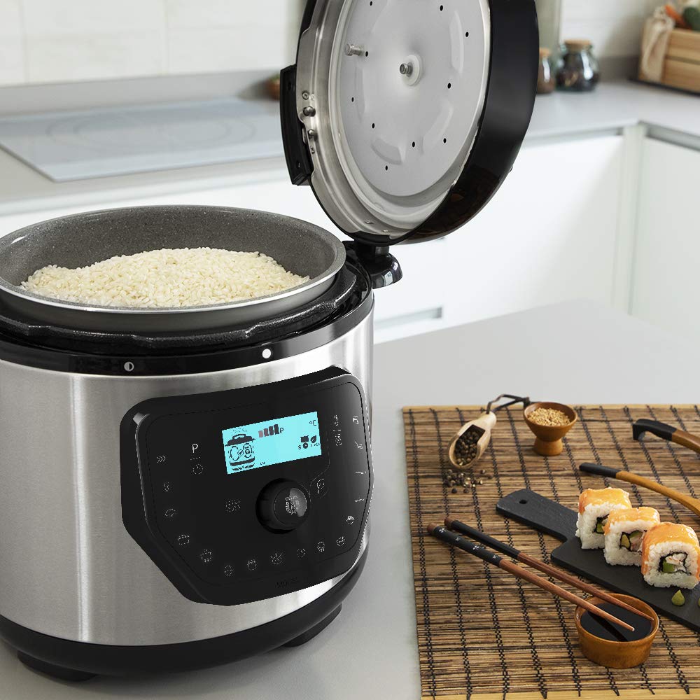 Cecotec Programmable Electric Pressure Cooker GM Model D, Multifunction, 6 Menus, Frying Function, Capacity of 6L, 70-125 kPa, Programmable 24h, Includes Recipe Book, 1000W, Steel and Black
