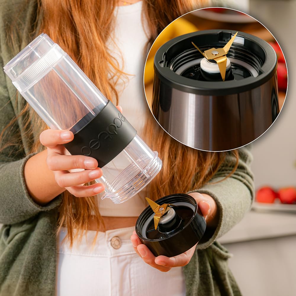 Cecotec EasyGo Power Titanium 350 350 W Portable Single Cup Blender, Ice Pick, 4 Blades Titanium Coated Black Blades, Includes 2 Cooling Tubes, 2 Portable Cups and 2 Lids