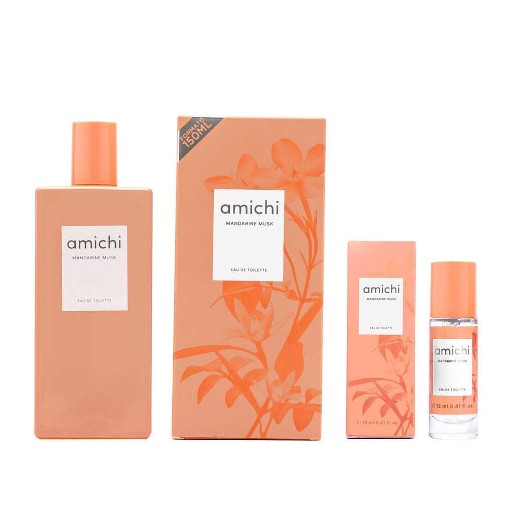 AMICHI - Mandarine Musk, Women's Gift Box, 75 ml Cologne + Body Wash 75 ml + Body Lotion 75 ml, Women's Eau de Toilette, Sweet and Citrus Fragrance, Long Lasting Extravagant Scent