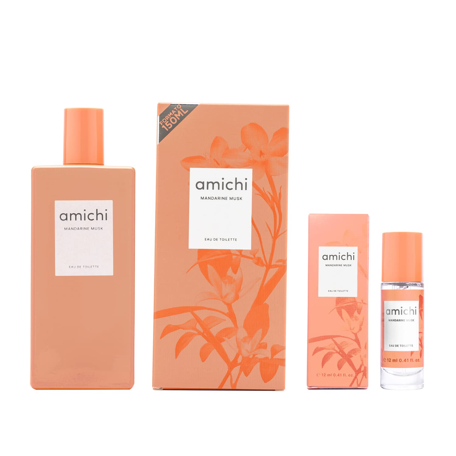 AMICHI - Mandarine Musk, Women's Gift Box, 75 ml Cologne + Body Wash 75 ml + Body Lotion 75 ml, Women's Eau de Toilette, Sweet and Citrus Fragrance, Long Lasting Extravagant Scent