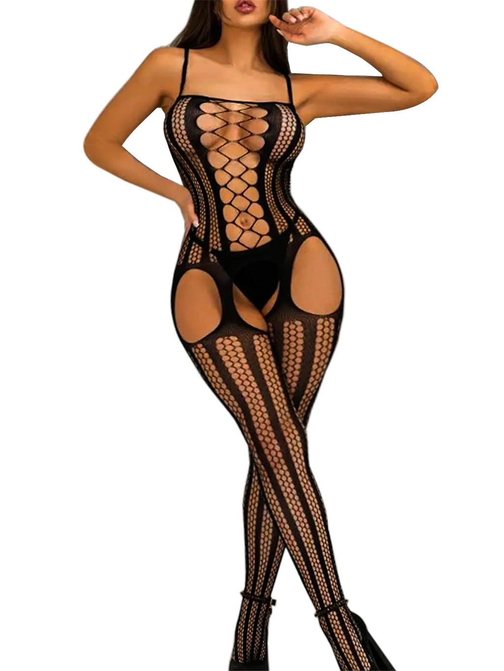 Buitifo mesh bodysuit woman plus size crotchless sexy sleepwear soft lingerie women