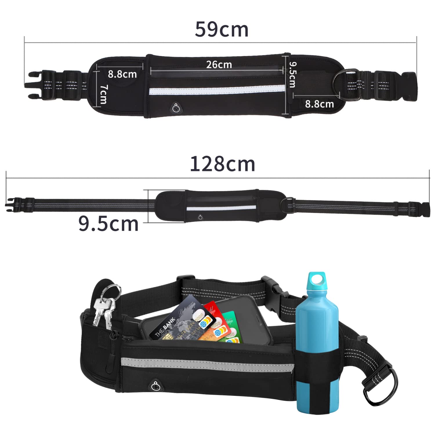 Nobleza Elastic Hands-Free Dog Leash with Pocket, Retractable Dog Leash with Double Elastic Rope, Adjustable Belt, Reflective Band