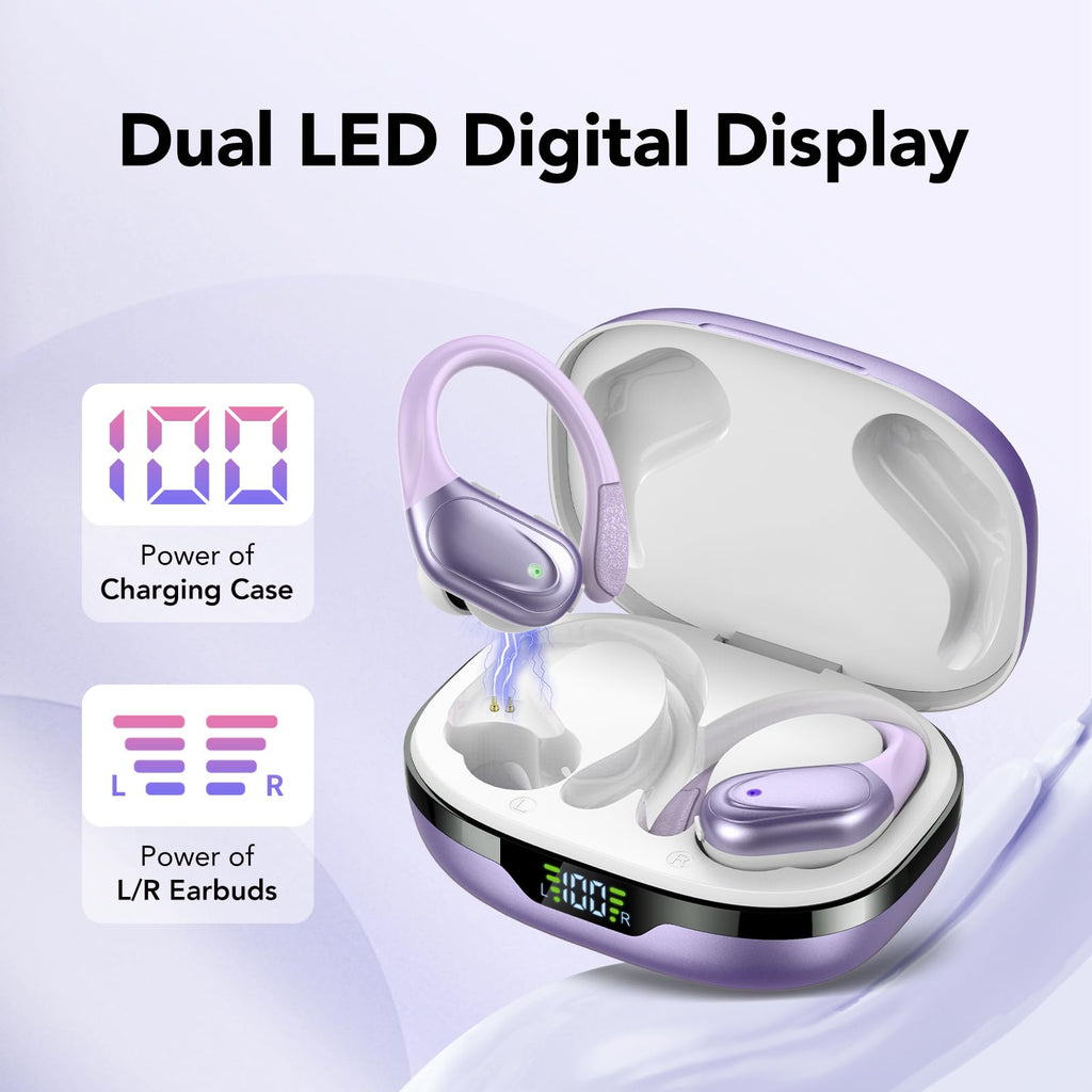 Wireless Headphones, Bluetooth 5.3 Sports Headphones with Ear Hooks, 60H Playback, LED Display, ENC HD Call, Deep Low, Comfortable Fit, IPX7 Waterproof (Black)