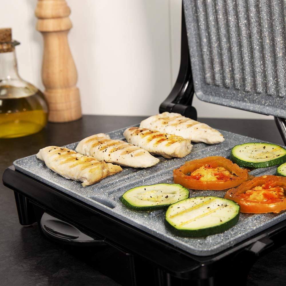 Cecotec Rock'Ngrill 1500 Rapid Electric Grill, 1500 W, Rockstone Coating, Height Adaptable Top Plate, Grease Tray, Eco Coating, 12.4X30.8X33.2 Cm